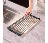 Roll Up Dish Drying Rack, Silicone Wrapped Over The Sink Kitchen Roll Up Sink Drying Rack, Anti-Slip Coated Stainless Steel Dish Racks, Portable Dish Drainer Foldable Dish Drying Rack For Waterfall Ki