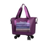 Roll-Up Duffel Bag with Removable Wheels and Adjustable Shoulder Straps, Large Expansion Folding Carry-on Luggage Bag with Handle and Suitcase Sleeve, Weekender Travel Airplane Bag, Purple, Consulte