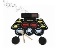 Roll-Up Electronic Drum Kit with Dual Speakers - Portable Digital Drum Pad Set with 9 Pads, Foot Pedals, Drumsticks, Built-In Tones & Rhythms, Rechargeable USB-C, AUX/Headphone Support - Ideal for Kid