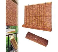 Roll-Up Outdoor Curtains, Brown Blackout Shades, Easy-Install Roman Blinds, Customizable Size (36x64in), Ideal for Patio & Terrace Privacy Solutions