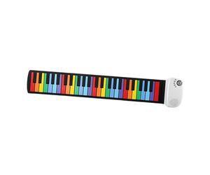 ＡＷＨＡＯ Roll Up Piano 49 Keys Portable Piano, Heavy Duty, Hand Rolled Roll Up Piano Keyboard for Kids Birthday Gift, Rainbow Key White
