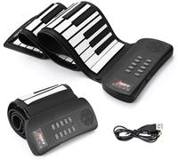Roll Up Piano Portable Electronic Music Instrument Hand Roll Piano Environmental Silicone Keyboard for Beginner Adult (61 keys, Black)