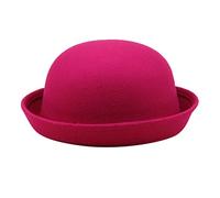 Roll Up Short Brim Trilby Hat Classic Panama Summer Beach Fedora Felt Wool Round Bowler Hats for Men Women Foldable Hot Pink