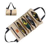 Roll Up Tool Bag, Multi-Purpose Tool Organizer with 5 Zipper Pocket Durable Oxford Cloth Tool Pouch Tools Roll Bag Car First Aid Kit Wrap Roll Storage Case (Tools not Include, Khaki)