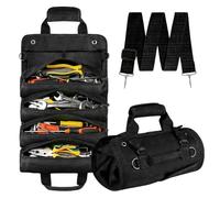Roll Up Tool Bag, Portable Tool Bag for Men, Tool Organiser, Gifts for Men, Father's Day, Birthday & Christmas Gift for Dad, Craftsman, Electrician (Black)