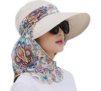 Roll Up Wide Brim Sun Visor UPF 50+ UV Protection Sun Hat with Neck Protector Beige