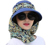 Roll Up Wide Brim Sun Visor UPF 50+ UV Protection Sun Hat with Neck Protector Dark Blue