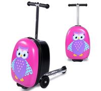 ROLLAROO Owl Kids Scooter Suitcase - Folding Kids Luggage with Wheels - Multifunctional Ride on Luggage Travel suitcase with Strong Grip, Easy Locks and Zippers - Capacity to Hold 110LB, Black, S, Owl