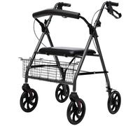 Rollator Four-Wheel Walker, Trolley with Lightweight Folding Walker, Wheel and Padded seat and backrest, Height-Adjustable Elderly Walking Frame