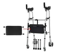 Rollator Indoor Strolley Trolley Walking Aid Adjustable Height Mobility Seniors, Portable Seat 4 Wheels, Folding Upright Women Adult