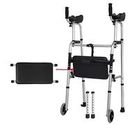 Rollator Indoor Strolley Trolley Walking Aid Adjustable Height Mobility Seniors, Portable Seat 4 Wheels, Folding Upright Women Adult