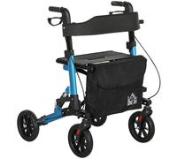Rollator Walker Blue Alu 4W Foldable Seat Backrest Suspension Adj 65.5x65x94.5cm