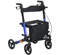 Rollator Walker Blue Aluminium Frame Foldable 4-Wheel Seat Bag 63x67x93cm 136kg
