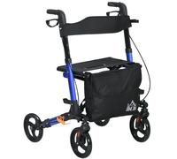 Rollator Walker Blue Aluminium Frame Foldable 4-Wheel Seat Bag 63x67x93cm 136kg