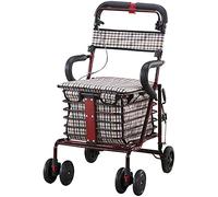 Rollator Walker Folding Shopping Cart Trolley Elderly Helper Folding Wheelchair Six-Wheeled Seat with A Grocery Shopping Cart,Walker for The Seniors Yearn for Better Life (Wine Red)