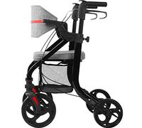 Rollator Walker for Seniors and Adults - Folding Transport Chair Walker with Padded Seat and 10'' Universal Front Wheels - Mobility Aid with Adjustable Handle and Reversible Backrest