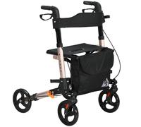 Rollator Walker Gold Tone 63x67x80-93cm Aluminium Foldable 4-Wheel SeatBag Carry