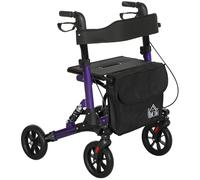 Rollator Walker Purple Aluminium 4-Wheel Seat Backrest Dual-Brake Bag 160-190cm