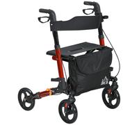 Rollator Walker Red Aluminium Foldable 63x67x93cm Seat 45x25cm 4-Wheel Bag Dual
