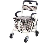 Rollator Walker Shopping Cart for The Elderly/Folding Scooter with Seat/Can Sit On Four Wheels for Shopping and Leisure Walker Trolley/Steel Yearn for Reliable,White