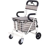 Rollator Walker Shopping Trolley Elderly Shopping Cart, Walker, Casual with Seat, Three-Step Adjustable Folding Walker, Four Wheels High Capacity Yearn for Reliable (Milky White)