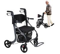 Rollator Walker with Seat and Brakes, Lightweight Foldable Walking Frame with Bag, Adjustable Height Mobility Walker, 8 Inch All Terrain Wheels for Daily Support (Black)