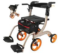 Rollator Walker with Seat for Seniors - Combo Transport Wheelchair, Lightweight & Foldable, 220lb Capacity, 4 Wheel Chair w/Brake