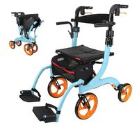 Rollator Walker with Seat for Seniors - Combo Transport Wheelchair, Lightweight & Foldable, 220lb Capacity, Collapsible 4 Wheel Chair w/Brake