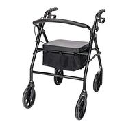 Rollator Walker with Seat, Lightweight Mobility Walker Rollator 4 Wheel, Adjustable Walking Frame with Wheels, Safe-Lock Brakes & Carry Bag, Folding Mobility Aid for Users (Black)