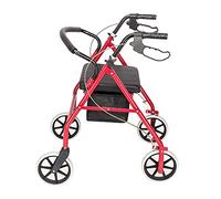 Rollator Walker with Seat, Lightweight Mobility Walker Rollator 4 Wheel, Adjustable Walking Frame with Wheels, Safe-Lock Brakes & Carry Bag, Folding Mobility Aid for Users (Red)