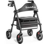 Rollator Walkers for Seniors with Seat, 350 LB Foldable Rolling Walker, 8" Big Wheels for All Terrain, Handles and Ergonomic Seat Height Adjustable