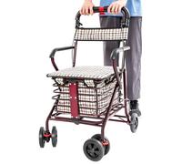 Rollator Wheeled Walker Walking Frame 150kg Rollator Walker with Seat and Storage Basket Adjustable Backrest, 56 * 90cm Foldable Rollators Walkers for Seniors Mobility Aid and Shopping Cart, Wine Red