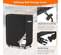 Rollaway Bed Storage Cover for Twin Folding Beds - Heavy-Duty Waterproof Oxford Cloth with Full-for Zip Closure & Drawstring, Space-Saving Dust and Mois(600D Black)