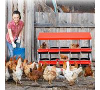 Rollaway Chicken Nesting Box, 10 Compartment Galvanized Steel Hen House Nest Boxes for Easy Fresh Egg Collection, Heavy Duty Laying Boxes with Stand & Weatherproof Roof for Chicken Coops & Hutches - R