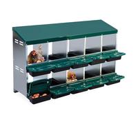 Rollaway Chicken Nesting Box, 2-Tiers Galvanized Steel Chicken Egg Laying Box with Water Resistnat Sloped Roof, Removable Tray Comfortable Spacious Egg Boxes for Chickens, Hens, Ducks,10-Compartment,