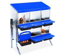 Rollaway Chicken Nesting Box 6-Compartment, Heavy-Duty Galvanised Steel 2-Tier Egg Laying Box with Automatic Collection, Easy-Clean Trays & Waterproof Roof, for Metal Poultry Cages & Chicken Coops-D