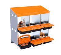 Rollaway Chicken Nesting Box 6-Compartment, Heavy-Duty Galvanised Steel 2-Tier Egg Laying Box with Automatic Collection, Easy-Clean Trays & Waterproof Roof, for Metal Poultry Cages & Chicken Coops-E