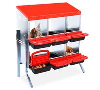 Rollaway Metal Chicken Nesting Box - 6 Compartments with Lid & Stand - Quick Egg Collection - Robust Red Build - (with bracket legs, red, 6 compartment egg laying box)