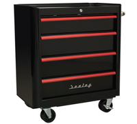 Sealey AP28204BR Rollcab 4 Drawer Retro Style- Black With Red Anodised Drawer Pulls