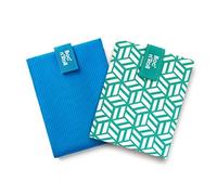 Roll'eat ® Boc'n'Roll Active Blue & Tiles Green - Reusable Sandwich Wrap | 2 in 1 Food Carrier and Placemat | Eco-Friendly Washable Fabric Wrap | 15x11cm