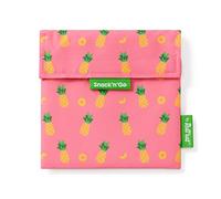 Roll'eat | Snack'n'Go Reusable Snack Bag, Pineapple Design | 18x18CM, Fabric, Velcro Closure | Lightweight, Easy Clean, Folds Flat | Eco Friendly Food Bag for Snacks, Kids Lunches
