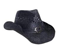 Rolled Brims Cowboy Hat Straw Weaving Hat Teens Women Caps Manual Travel Vacation with Heart Badge Sun for Women Sun Protections for Wide Brims Black