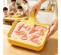Rolled Ice Cream Maker, Instant Freeze Plate with 2 Scraper, Waterproof & No Power Required, Stainless Steel Ice Cream Roller Tray for Frozen Yoghurt Soft Serve(Yellow,23cm)