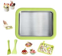 Rolled Ice Cream Maker Kit, At Home Rolled Ice Cream Maker Kit with Instant Freeze Tray & 2 Scrapers - No Electricity Needed,DIY Homemade Cold Dessert Makers Tray Stainless Steel for Kid Adult(Green)
