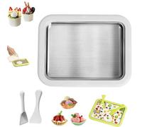 Rolled Ice Cream Maker Kit, At Home Rolled Ice Cream Maker Kit with Instant Freeze Tray & 2 Scrapers - No Electricity Needed,DIY Homemade Cold Dessert Makers Tray Stainless Steel for Kid Adult(White)