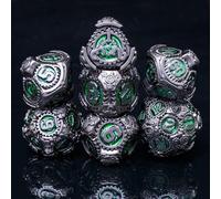 Rolledomain Steampunk Forged Gear Metal DND Dice Set with A Gift Box, Designed for DM and D&D Player, Heavy Weight Zinc Alloy, Perfect for Dungeons and Dragons RPG Campaigns (Verdant Machina)