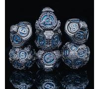 Rolledomain Steampunk Forged Gear Metal DND Dice Set with A Gift Box, Designed for DM and D&D Player, Heavy Weight Zinc Alloy, Perfect for Dungeons and Dragons RPG Campaigns (Cobalt Boiler)