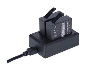 Rollei Battery Set Actioncam Action Camera 8s and 9s Plus I USB Charger with 2x Additional Batteries Black 2x 1000 mAh