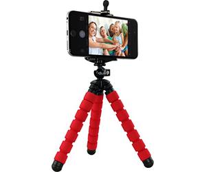 Rollei Selfie Mini Tripod - in all Head and Smartphone Adapter, flexible legs and non-slip rubber feet, 500g load capacity, Height: 160 mm - Red, 22619