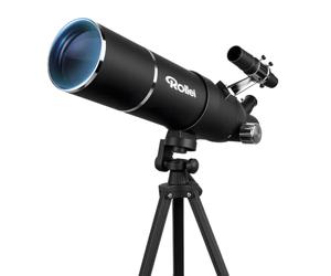 Rollei Telescope 70/500 mm Telescope for Adults Children with Mobile Phone | Telescope 70 mm Aperture 500 mm with 10 mm/20 mm Eyepieces 2 x Barlow Lens Telescope Astronomy with Sun Filter Mood Filter
